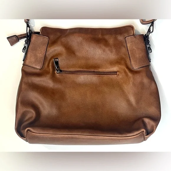 Realer Brown Faux Leather Bag Shoulder or Crossbody Purse Multiple Pockets - Picture 7 of 16